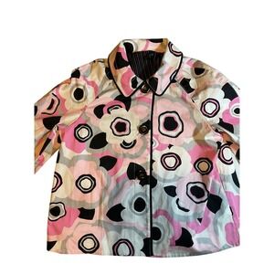600 West Womens Pink Floral Graphic Print‎ Collar Jacket Size L